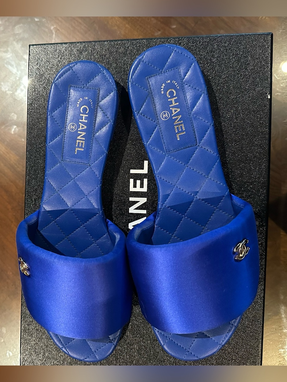 Chanel Chablé runway satin sandals Blue Leather